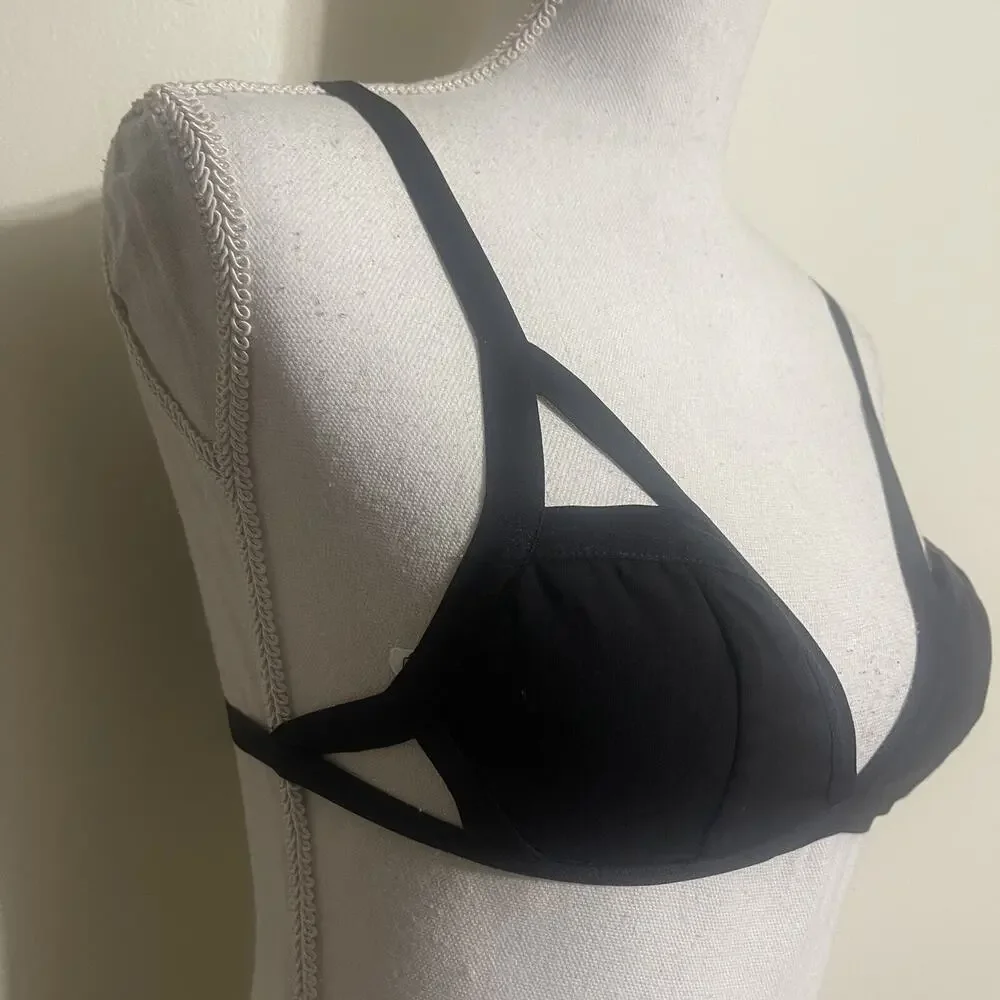 1 Sexy Bra Cross Lines Sexy Strappy Back Lightweight Lingerie No Pad MEDIU Black
